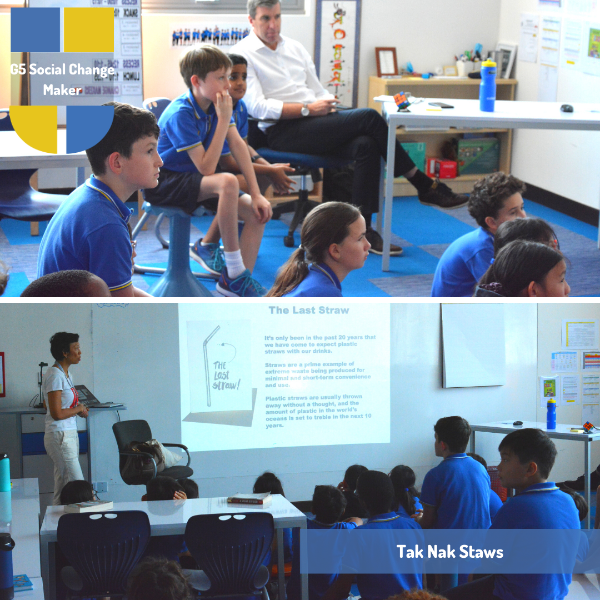 Ms Mareena Yahya Kerschot speaking to elementary kids
