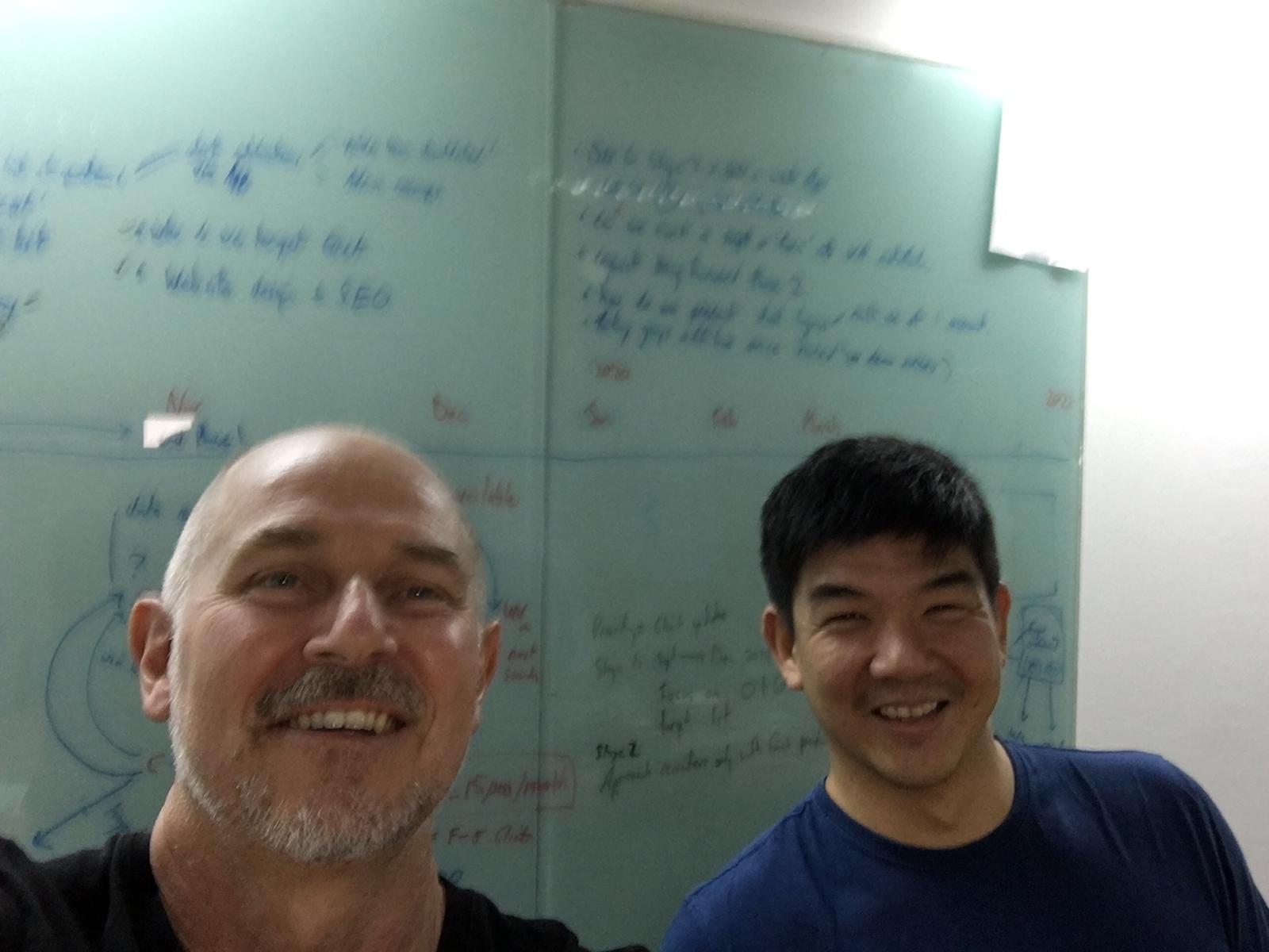 Rowan is on the right with !Kontakte co-founder, Marc Wohling on left